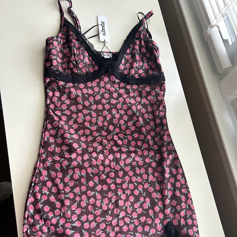 Garage Black and Pink Floral Lace Dress